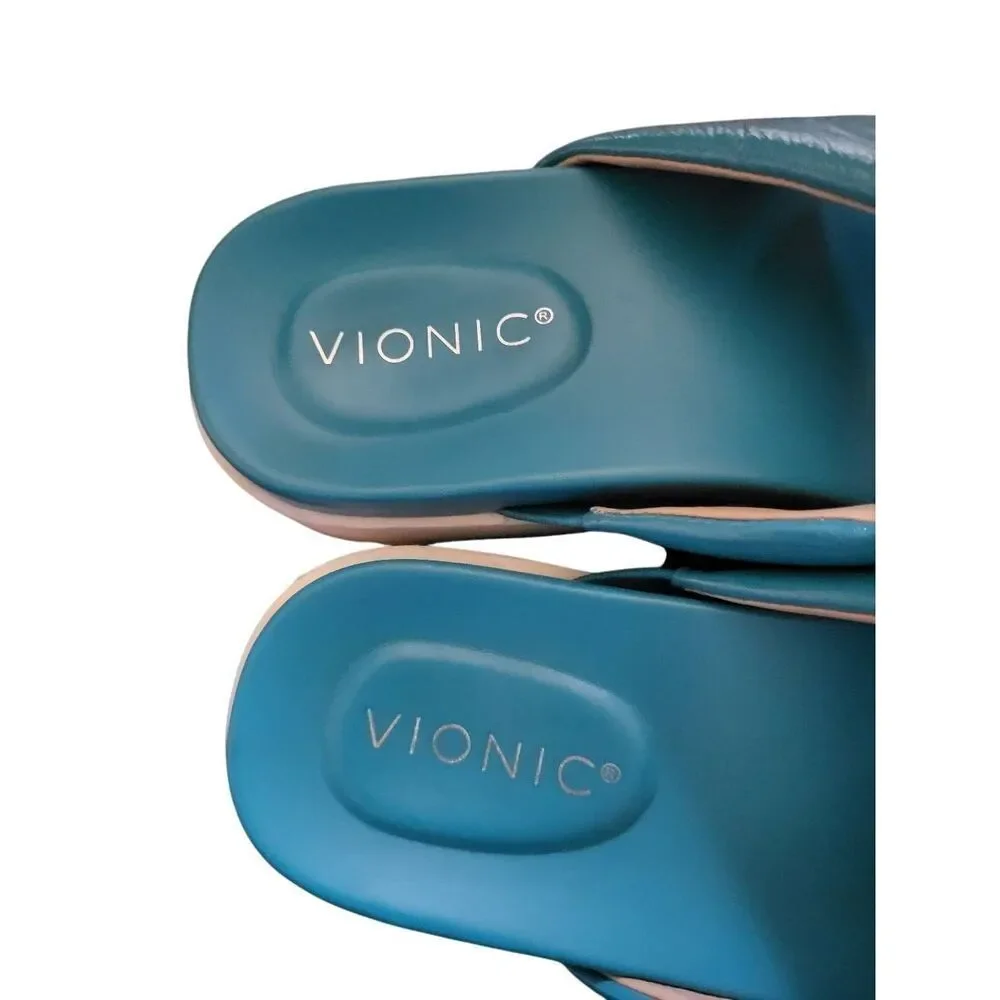 Vionic Sandals Women's 8 Turquoise Blue Vest Patent Leather Slide Platform